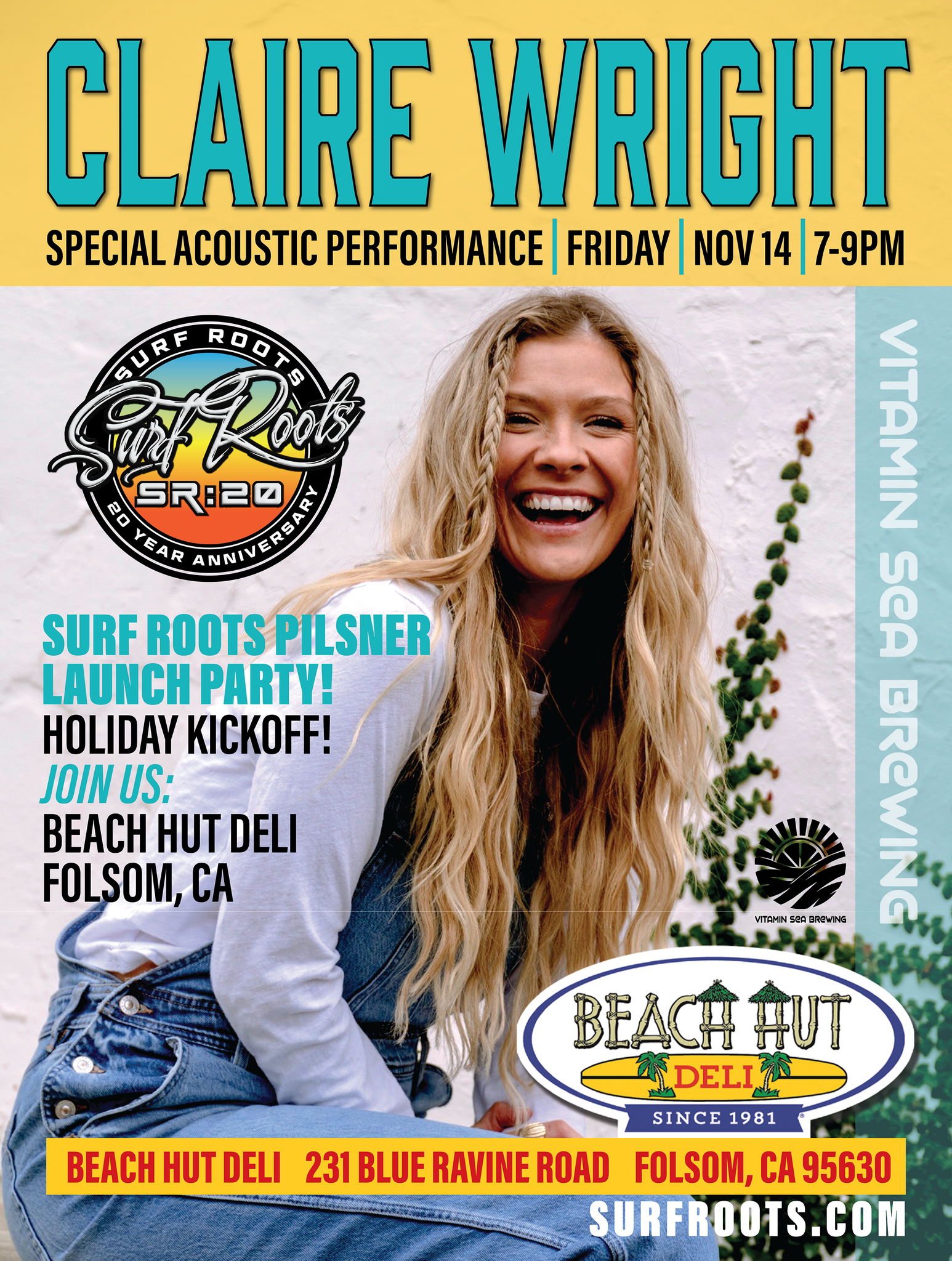 Surf Roots Pilsner Launch Party with Claire Wright! Nov 14th
